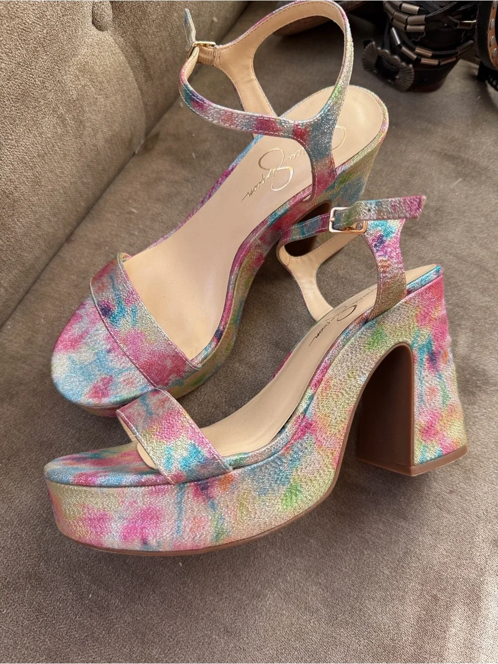 Platform Ankle-Strap Sandal in Multicolor rainbow glitter sparkleTie-Dye